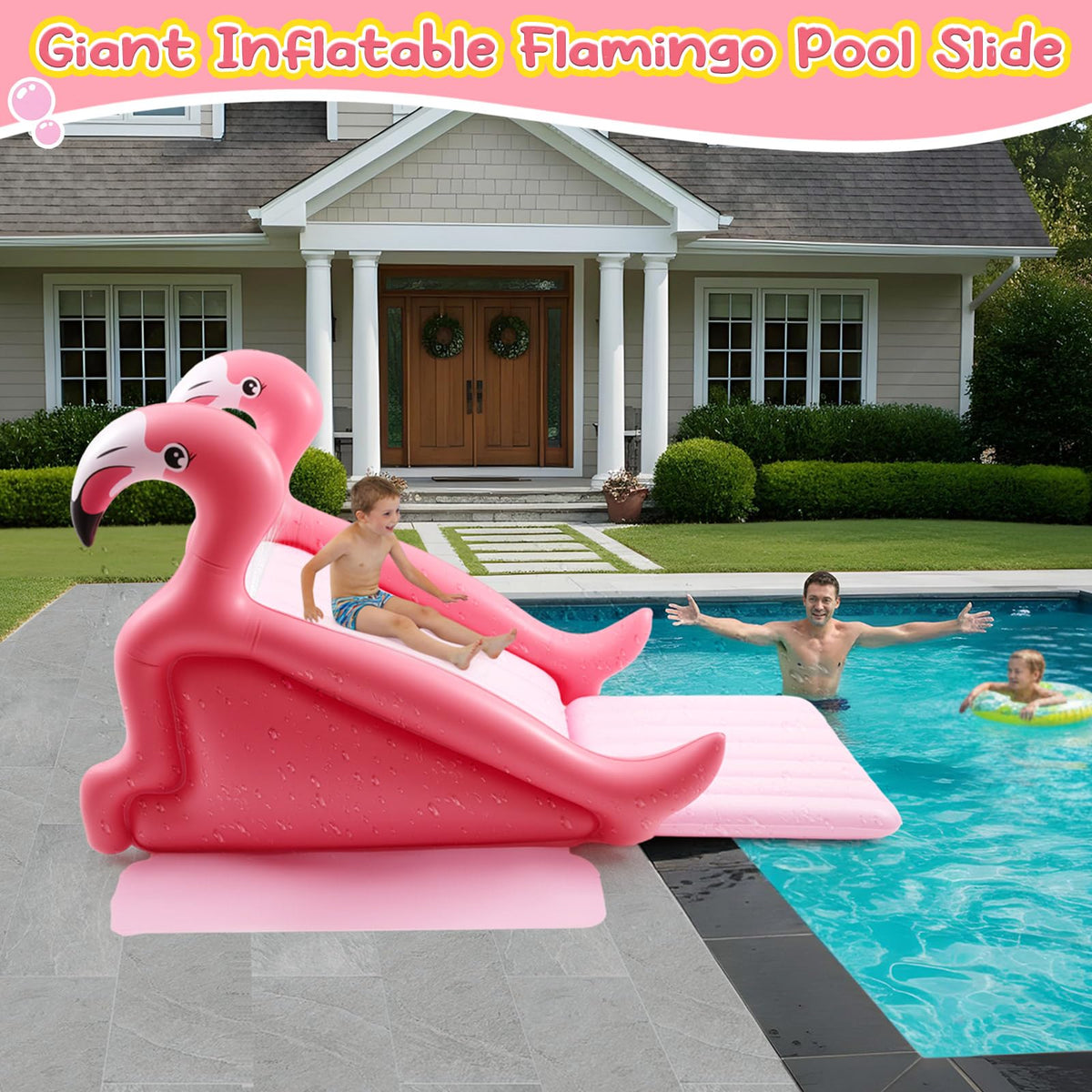 Seenelling family outdoor gatherings benefit from a large inflatable flamingo slide