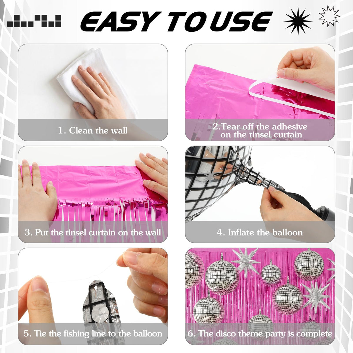 Seenelling foil fringe curtain 8.2 ft creates bold, photo-ready backdrops.