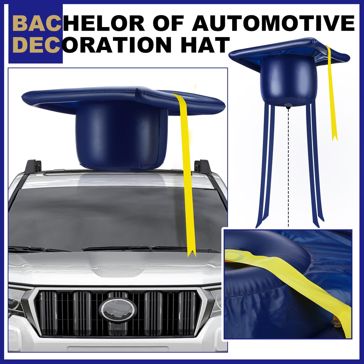 Seenelling close-up of PVC material on graduation cap decor on car