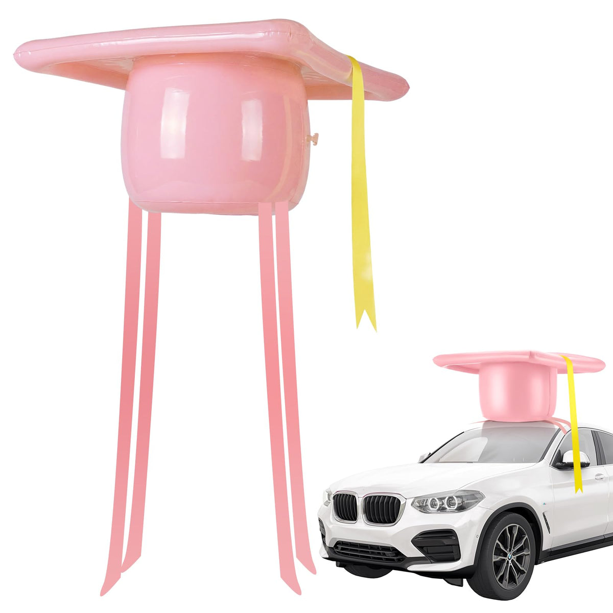 Seenelling pink inflatable graduation cap car decoration, giant size ideal for parades