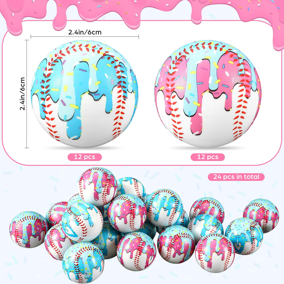 Seenelling ice cream drip baseball stress ball blue with sprinkles for interactive fun at events
