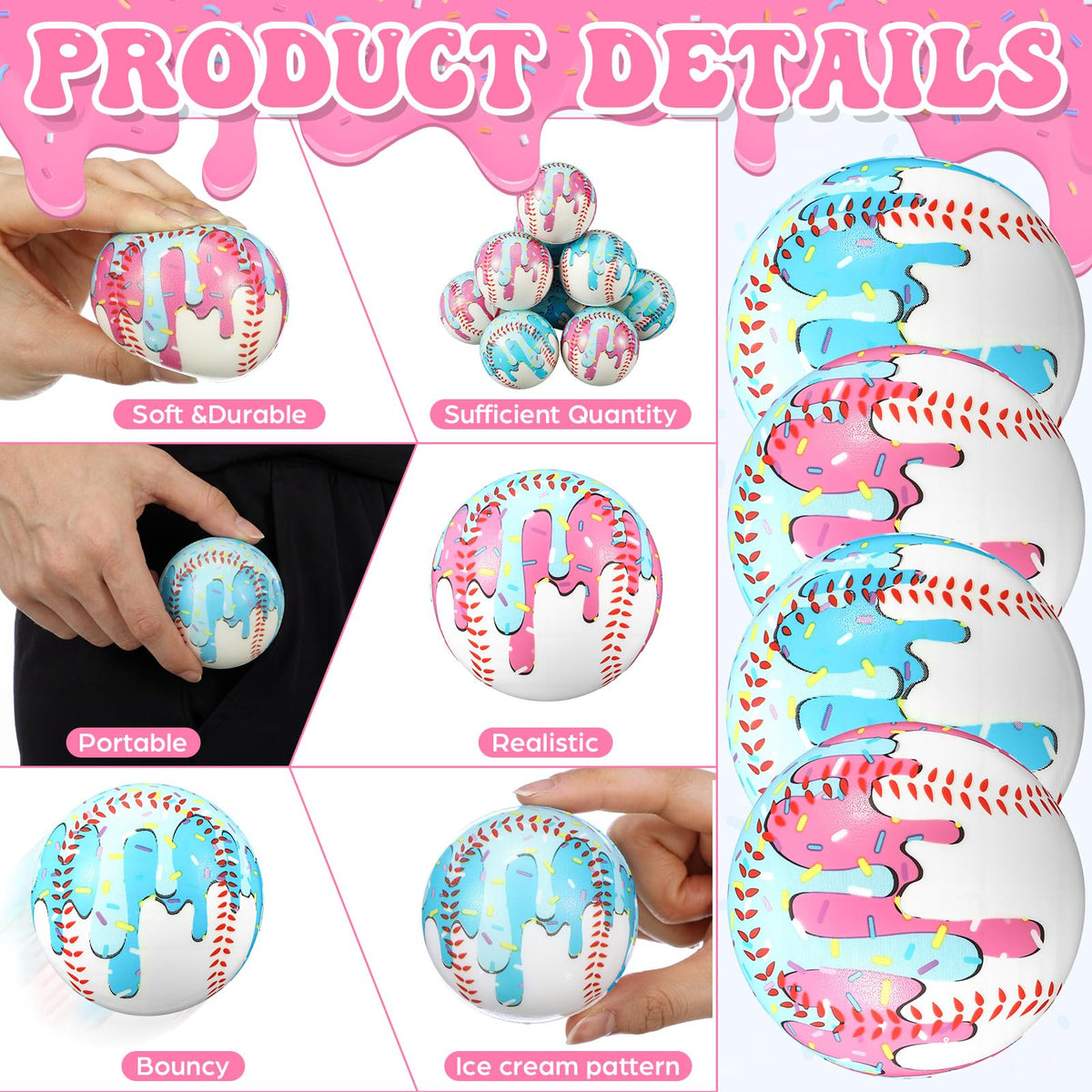 Seenelling ice cream drip baseball stress ball light blue creamy texture for group play