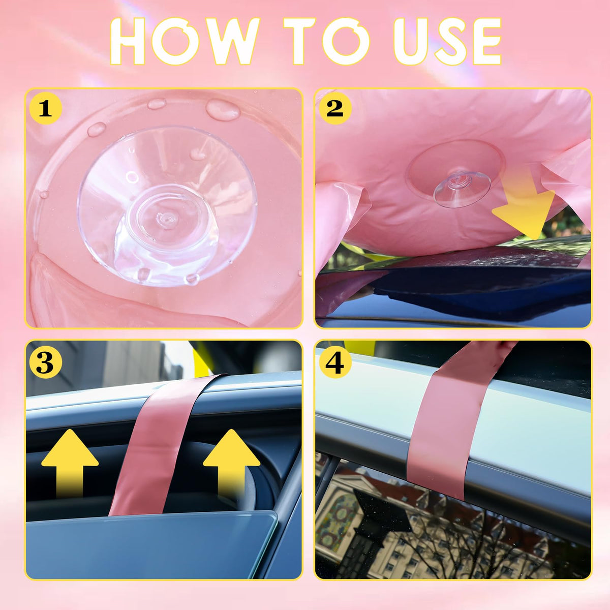 Seenelling pink graduation cap decor with ribbons enhances party vibe on the vehicle