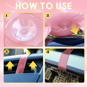Seenelling pink graduation cap decor with ribbons enhances party vibe on the vehicle