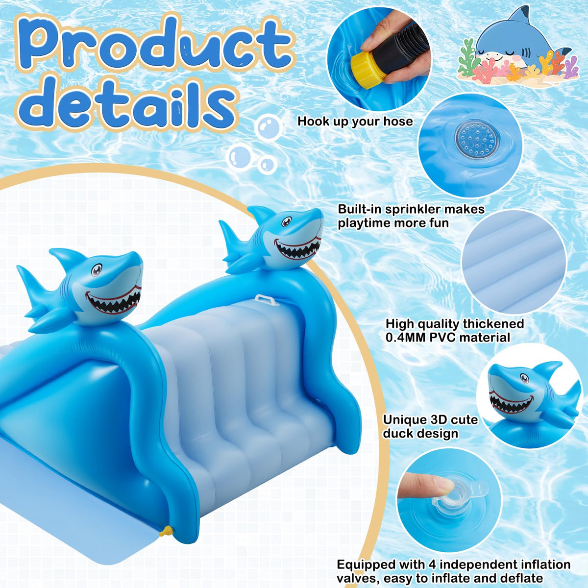 Seenelling inflatable pool slide designed for inground pools and elevated decks