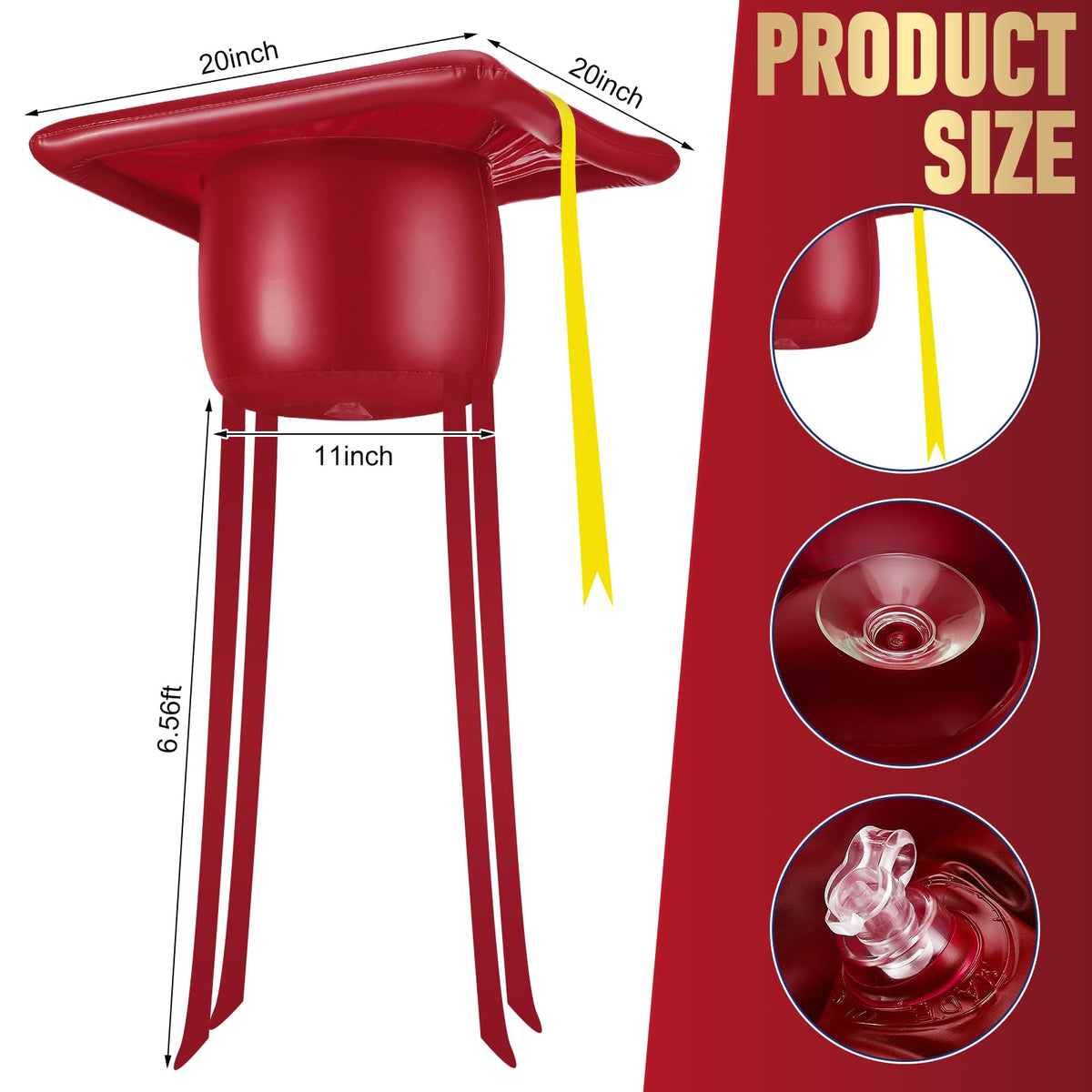 Seenelling PVC inflatable graduation cap provides durable outdoor decoration.