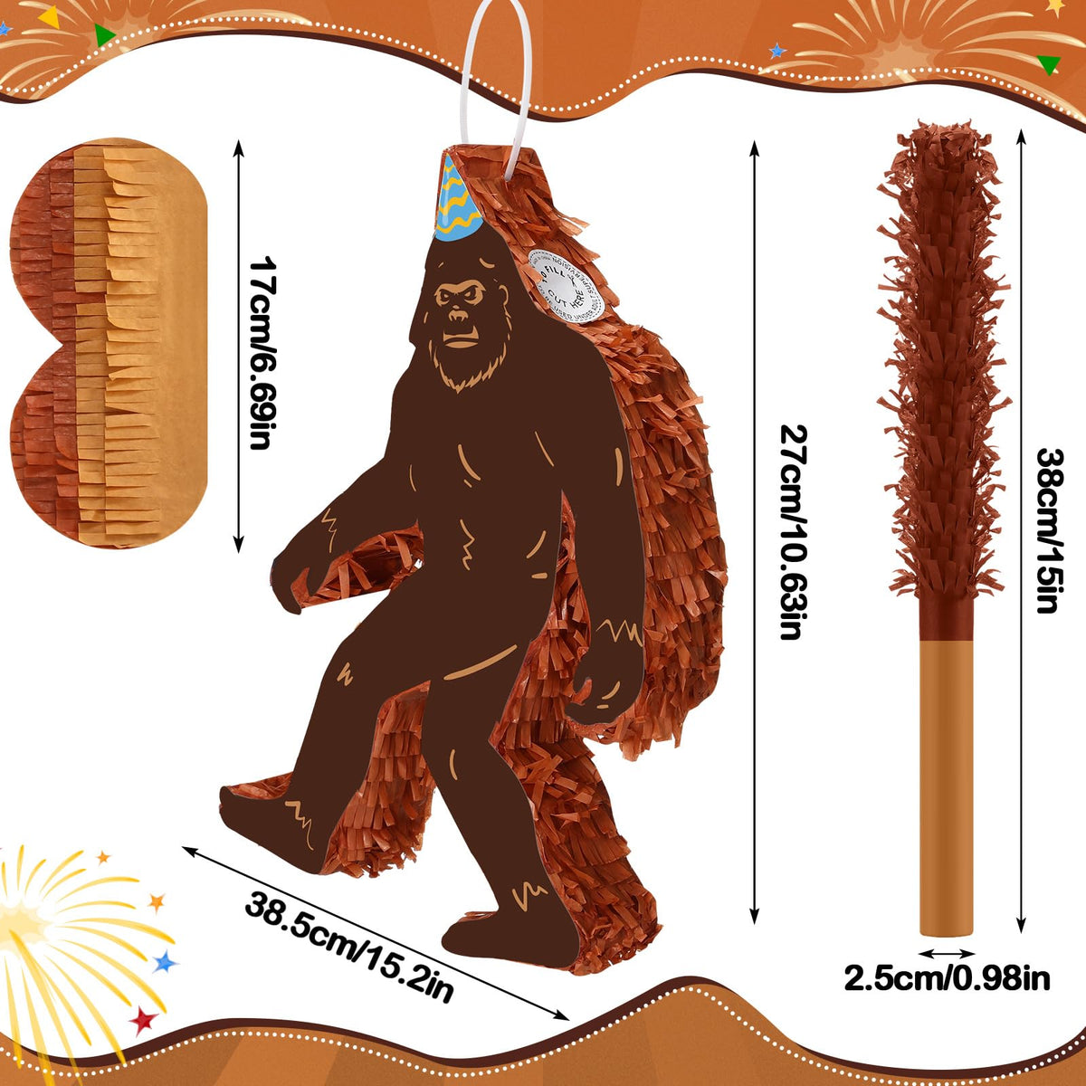 Seenelling Sasquatch Pinata with blindfold and bat, durable cardboard construction