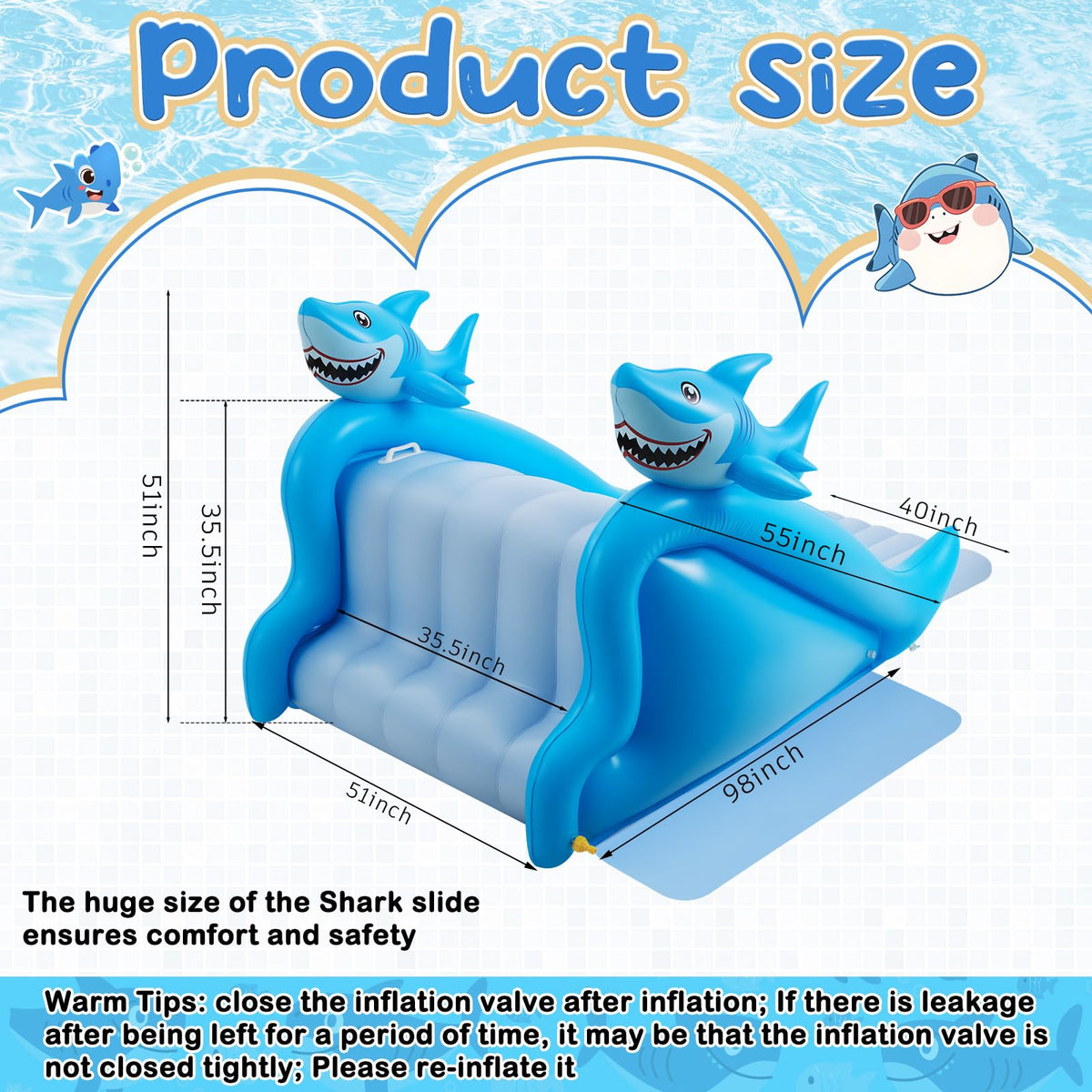 Seenelling shark pool slide with built-in water sprayer for a refreshing slide experience