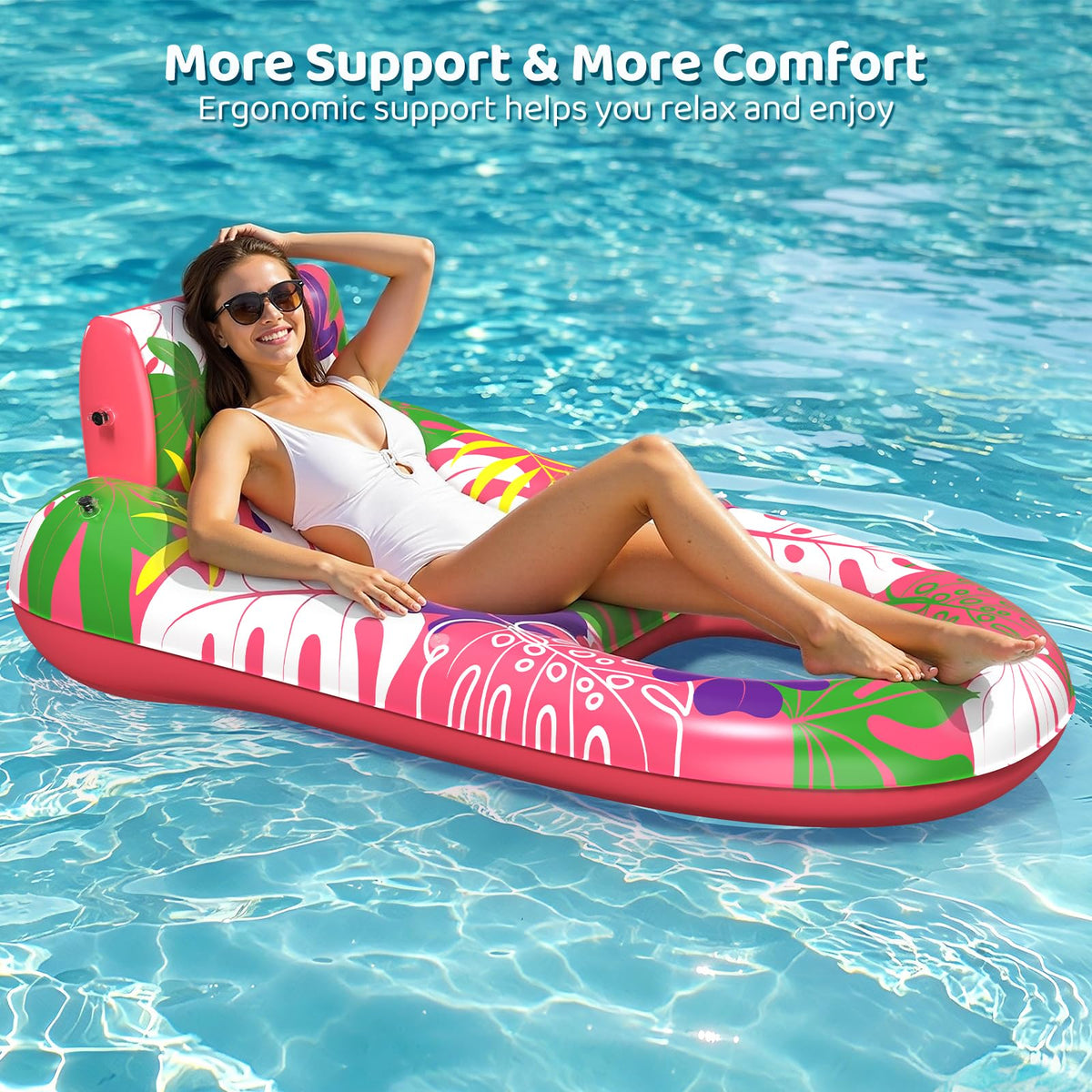 SEETOHOME heavy-duty float supports up to 400 lb for stable lounging.