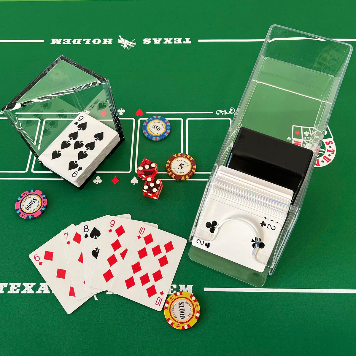SEETOOOGAMES card dispenser in clear acrylic ideal for multi-deck card games at home.