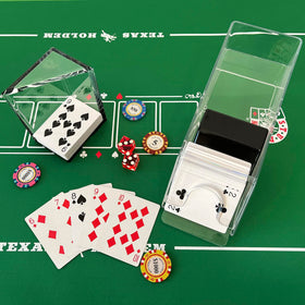 SEETOOOGAMES card dispenser in clear acrylic ideal for multi-deck card games at home.
