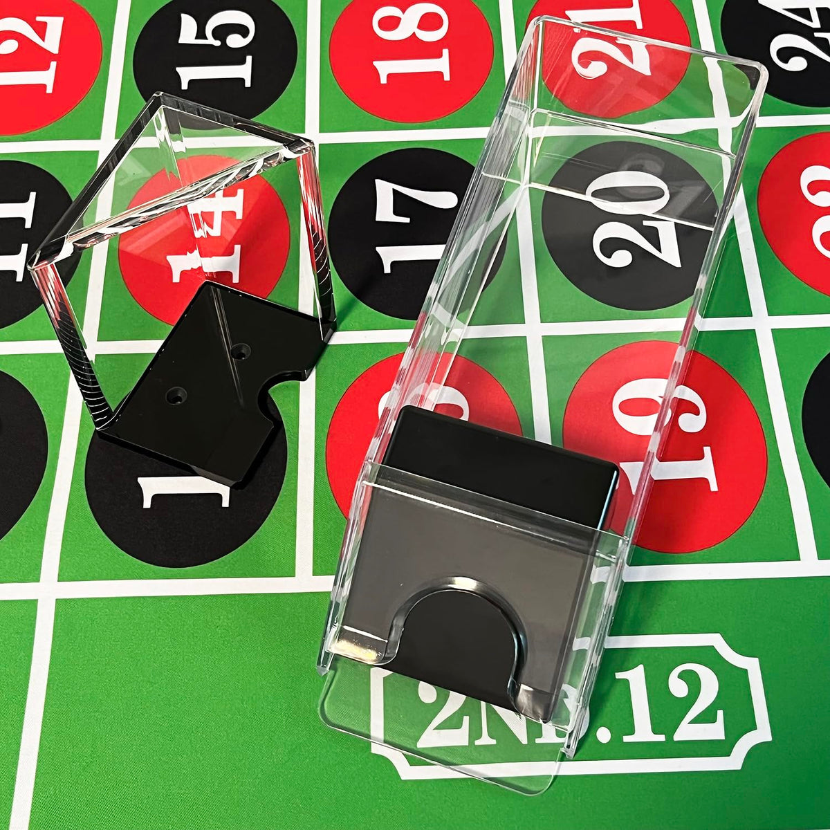 SEETOOOGAMES dealer set in clear acrylic offering durable, repeat-use design.