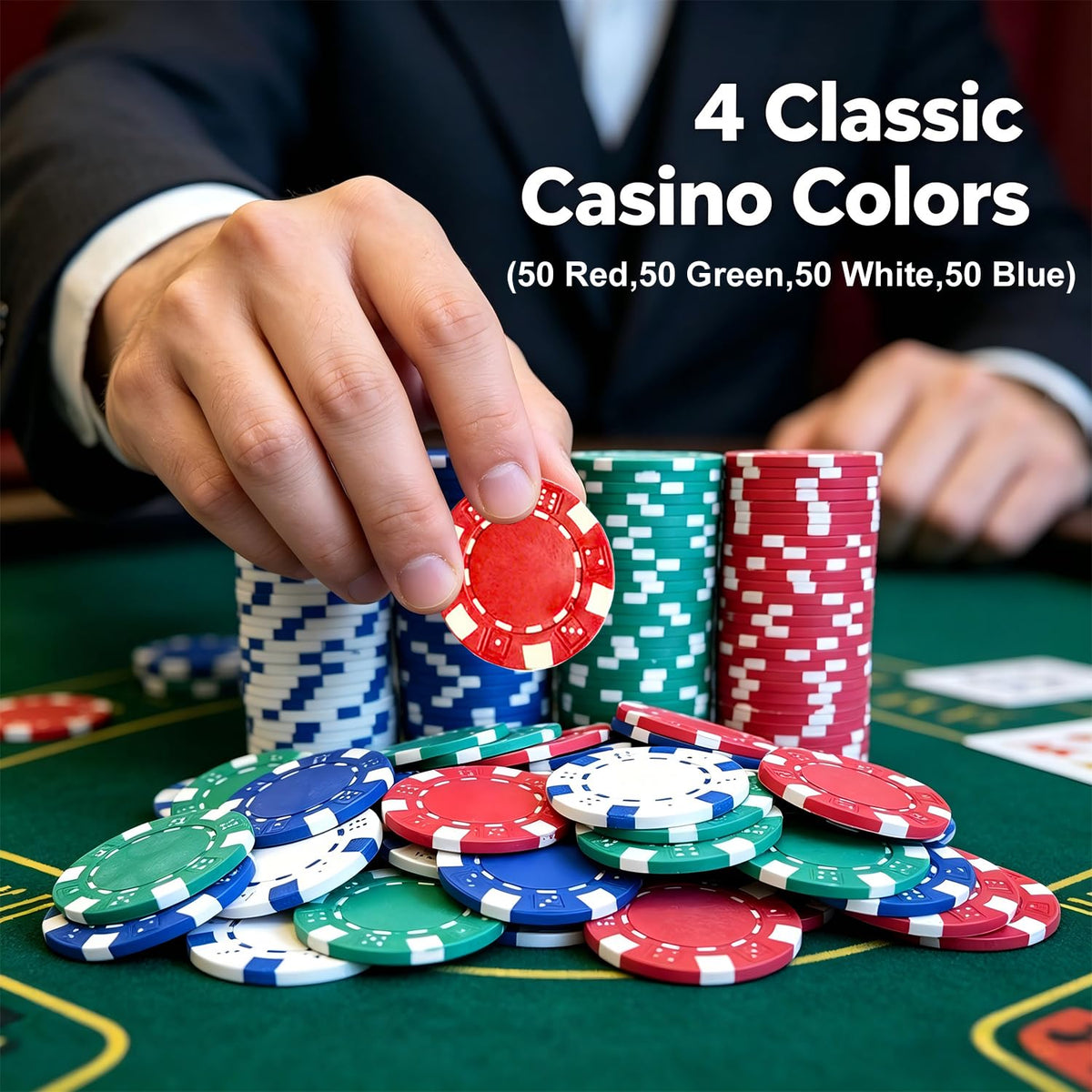 SEETOOOGAMES white striped chip close-up for high-contrast visibility at table.