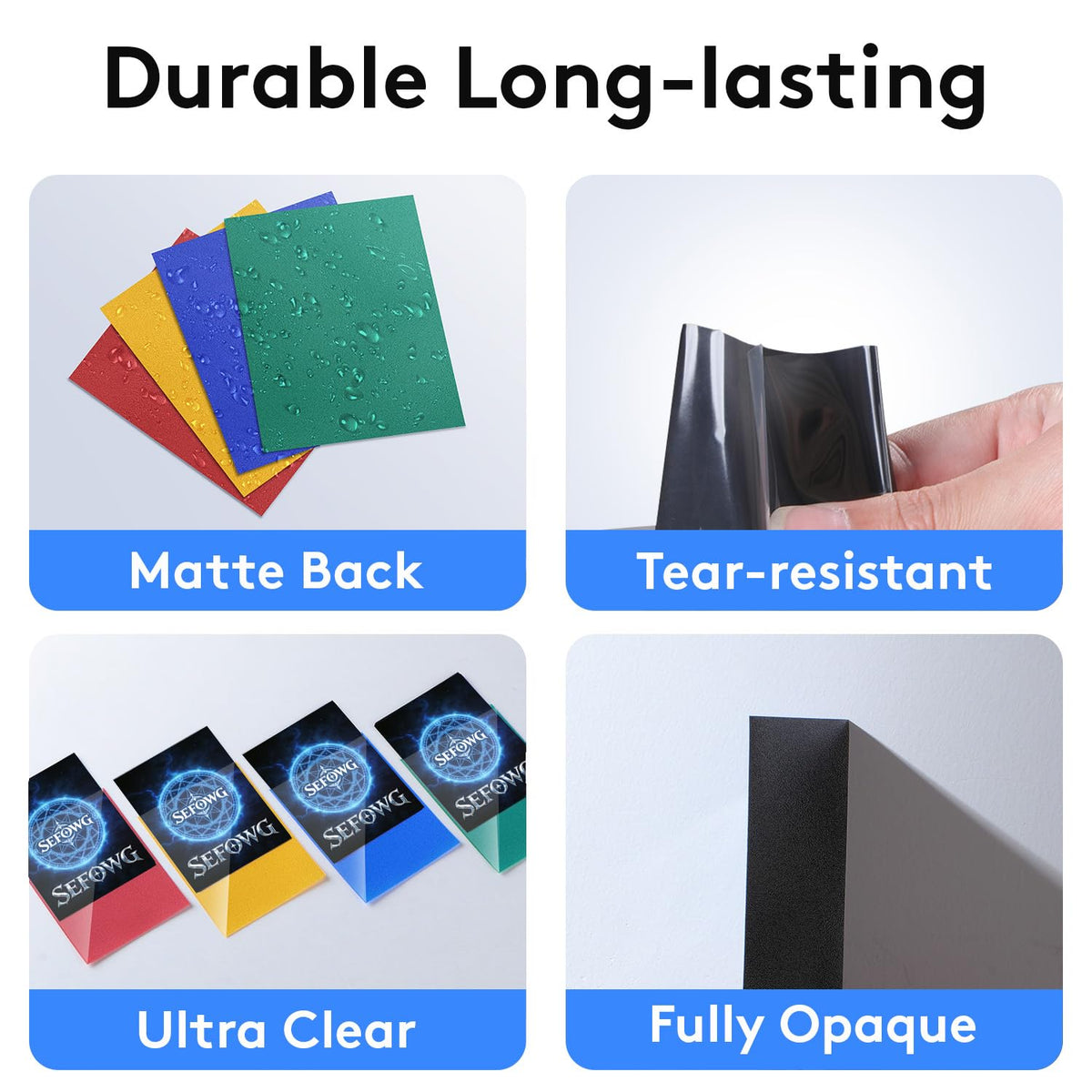SEFOWG matte-front clear-back design enhances grip while shuffling cards.