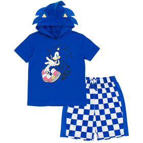 SEGA Sonic hooded T-shirt blue graphic for kids, vibrant design ideal for everyday play.