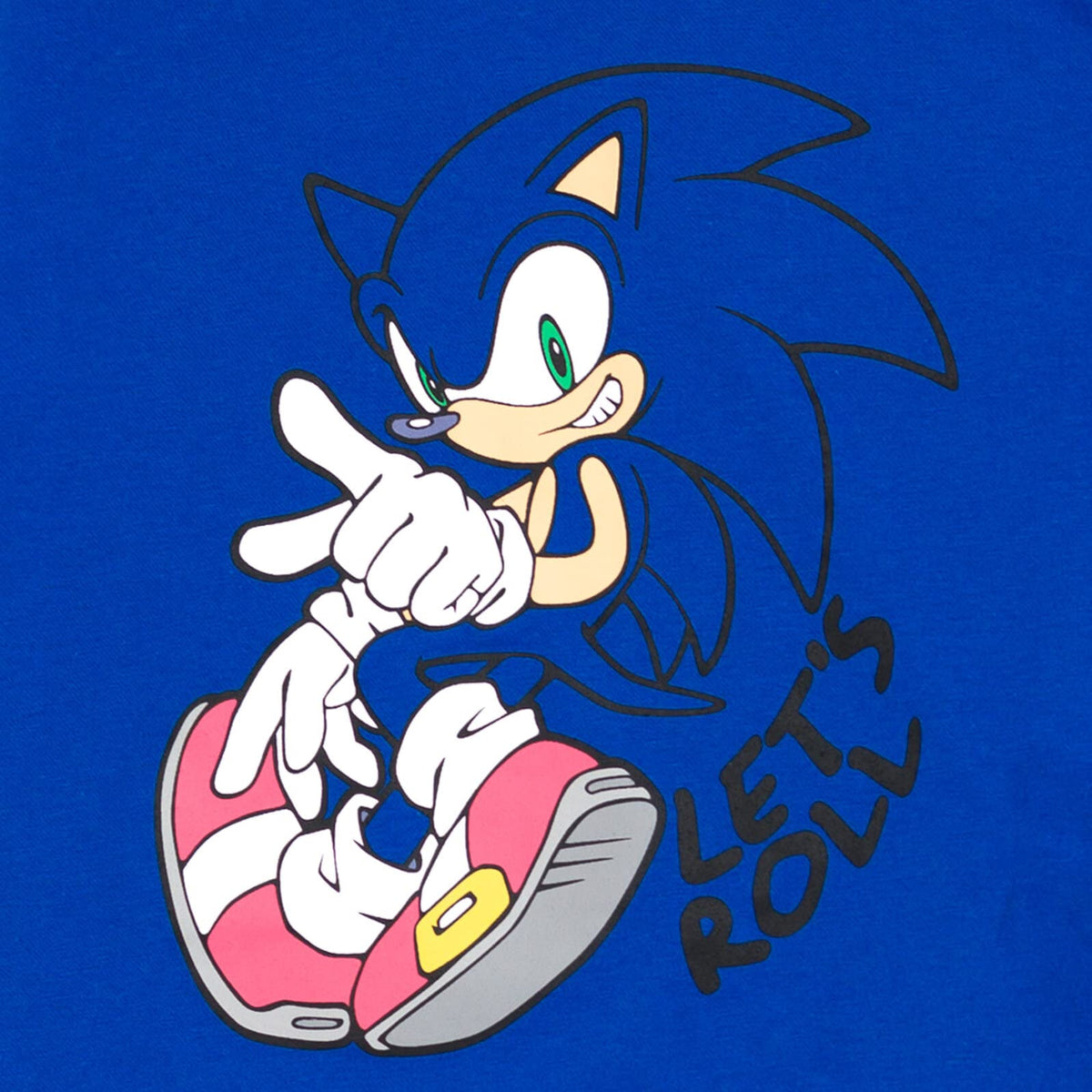 SEGA Sonic screenprint shows action poses, eye-catching detail for kids' wardrobe.