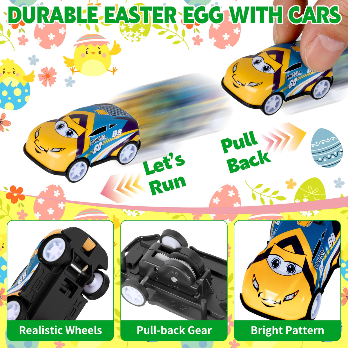 Seifar durable plastic pull-back cars with smooth wheels for safe play