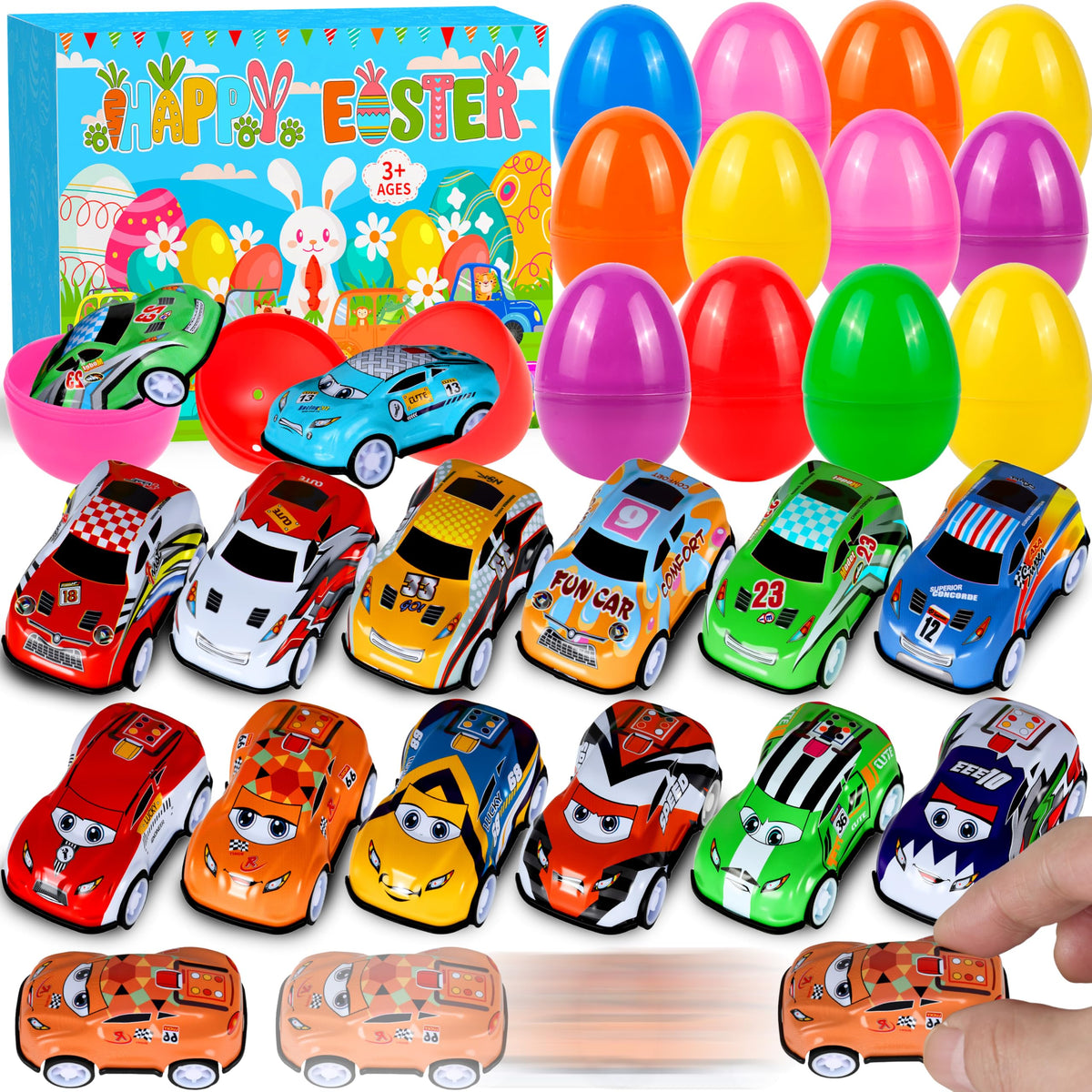 Seifar Easter eggs with pull-back cars for joyful egg hunts