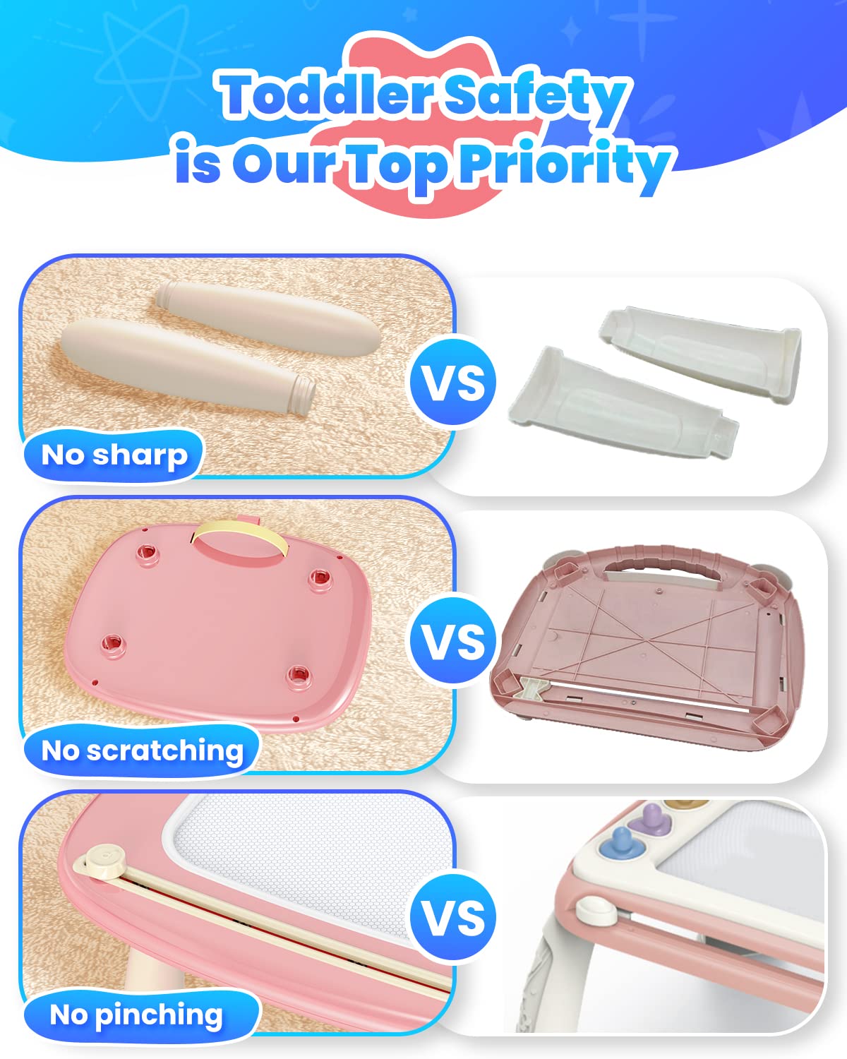 Detachable board legs provide stable support during toddler art sessions