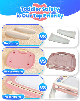 Detachable board legs provide stable support during toddler art sessions