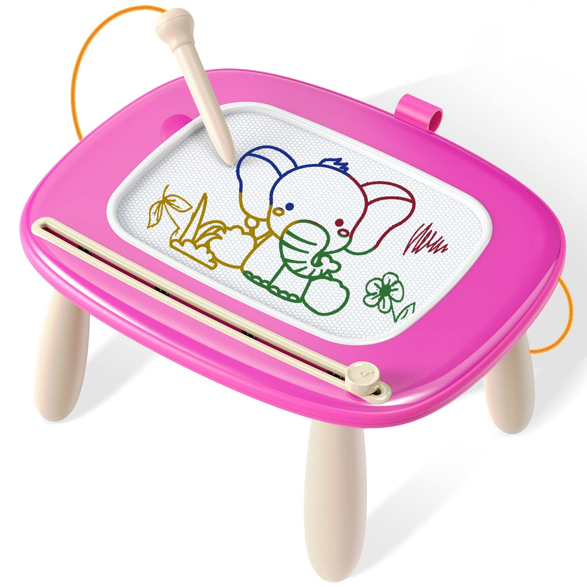 Seimome magnetic drawing board in deep pink for toddlers, mess-free doodling.