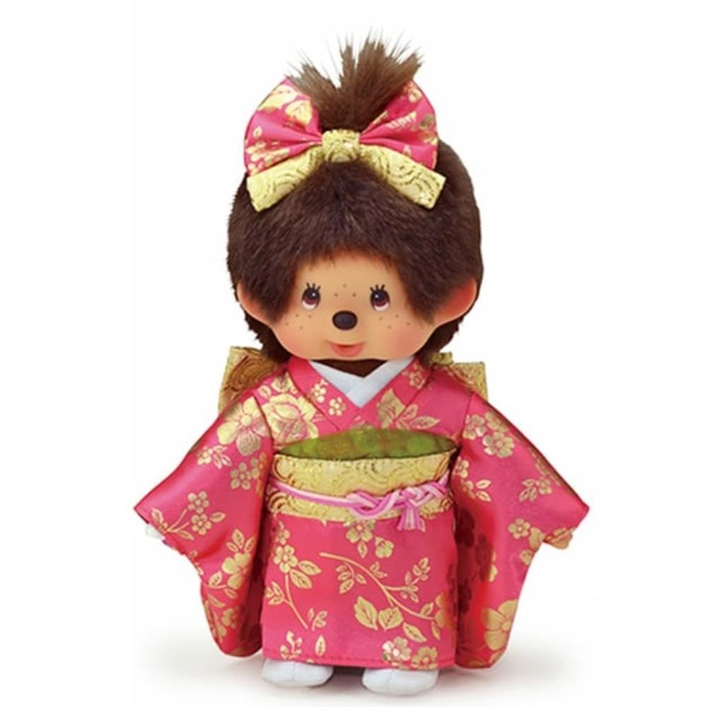 Sekiguchi Furisode Monchichi Girl on display, a charming collectible for sunny-day decor and gift ideas.
