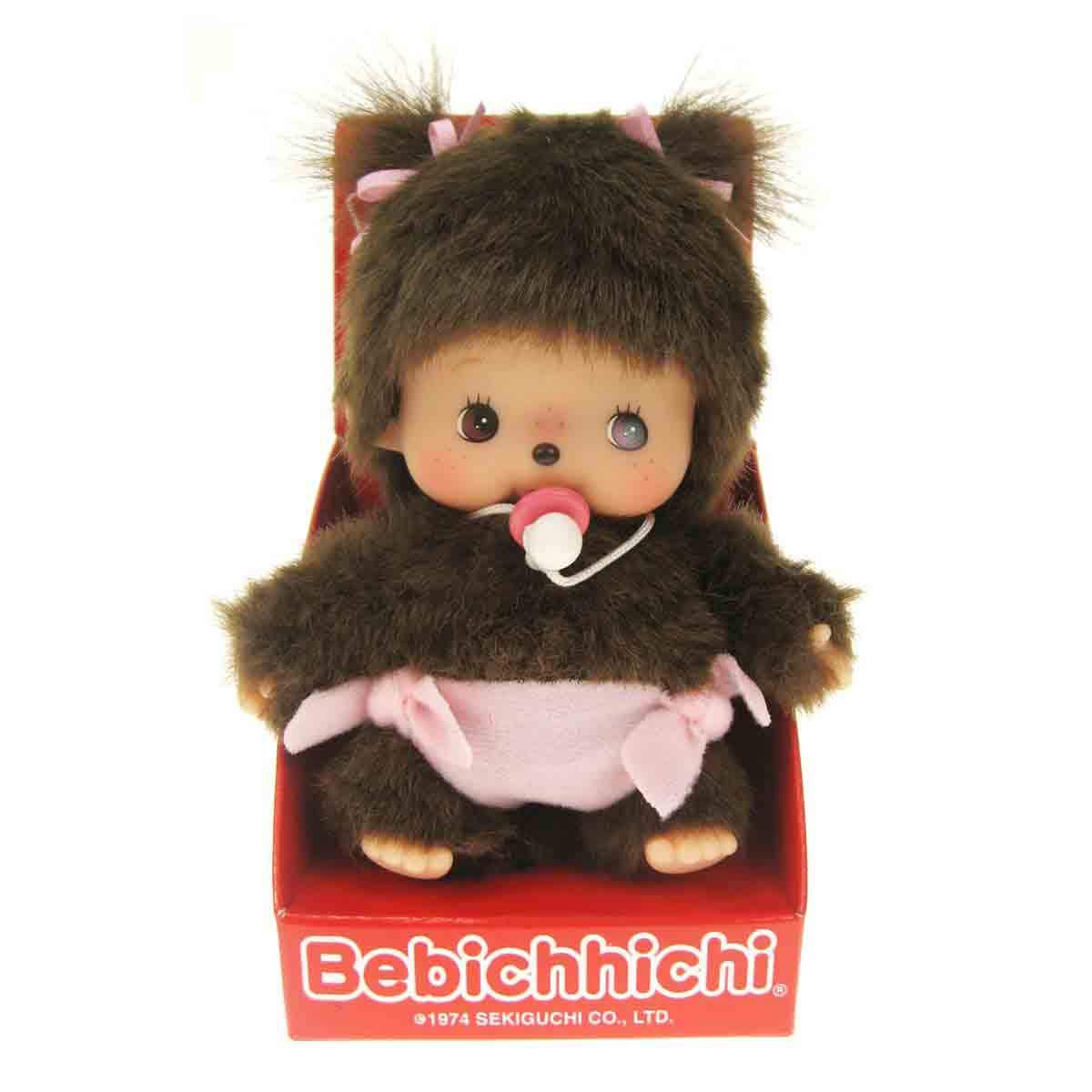 Sekiguchi Monchhichi Bebichhichi 16cm doll in display box, ideal for gifting and display.