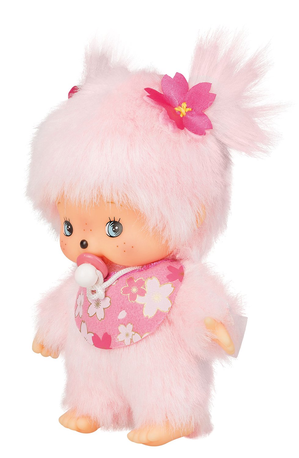 Sekiguchi Monchhichi Bebichichi Sakura face close-up, plastic features add tactile fun