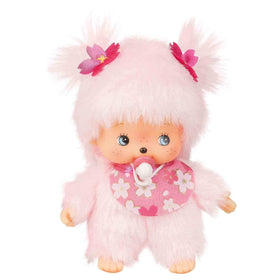 Sekiguchi Monchhichi Bebichichi Sakura front view, soft plush invites cuddles and playful imagination