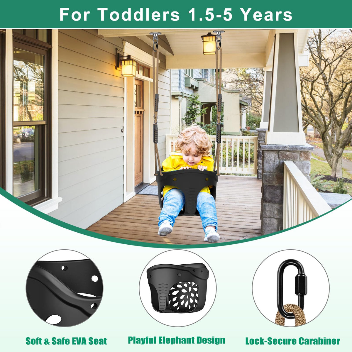 SELEWARE adjustable rope system enables quick height changes for growing kids.