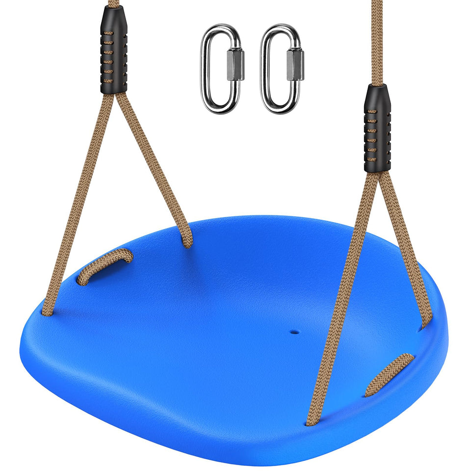 SELEWARE heavy-duty swing seat blue close-up showing ergonomic contour for comfort and safety