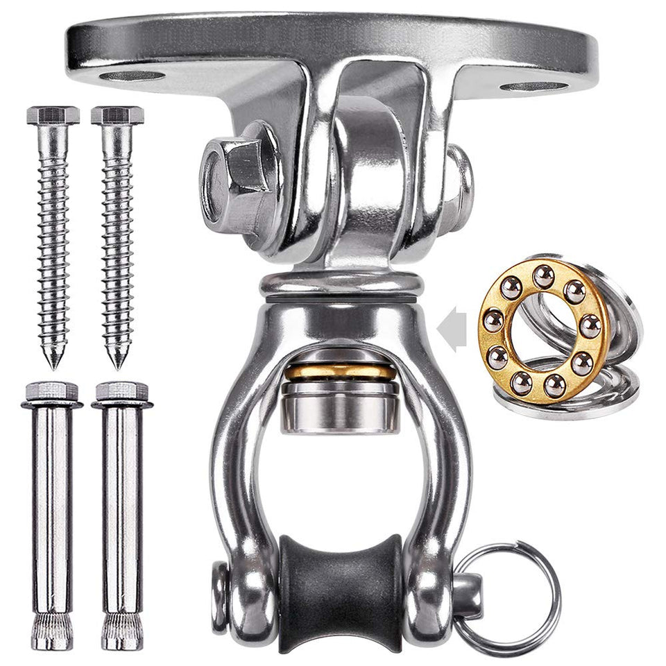 SELEWARE silent-bearing swivel hanger enables quiet, smooth swings indoors or outdoors.