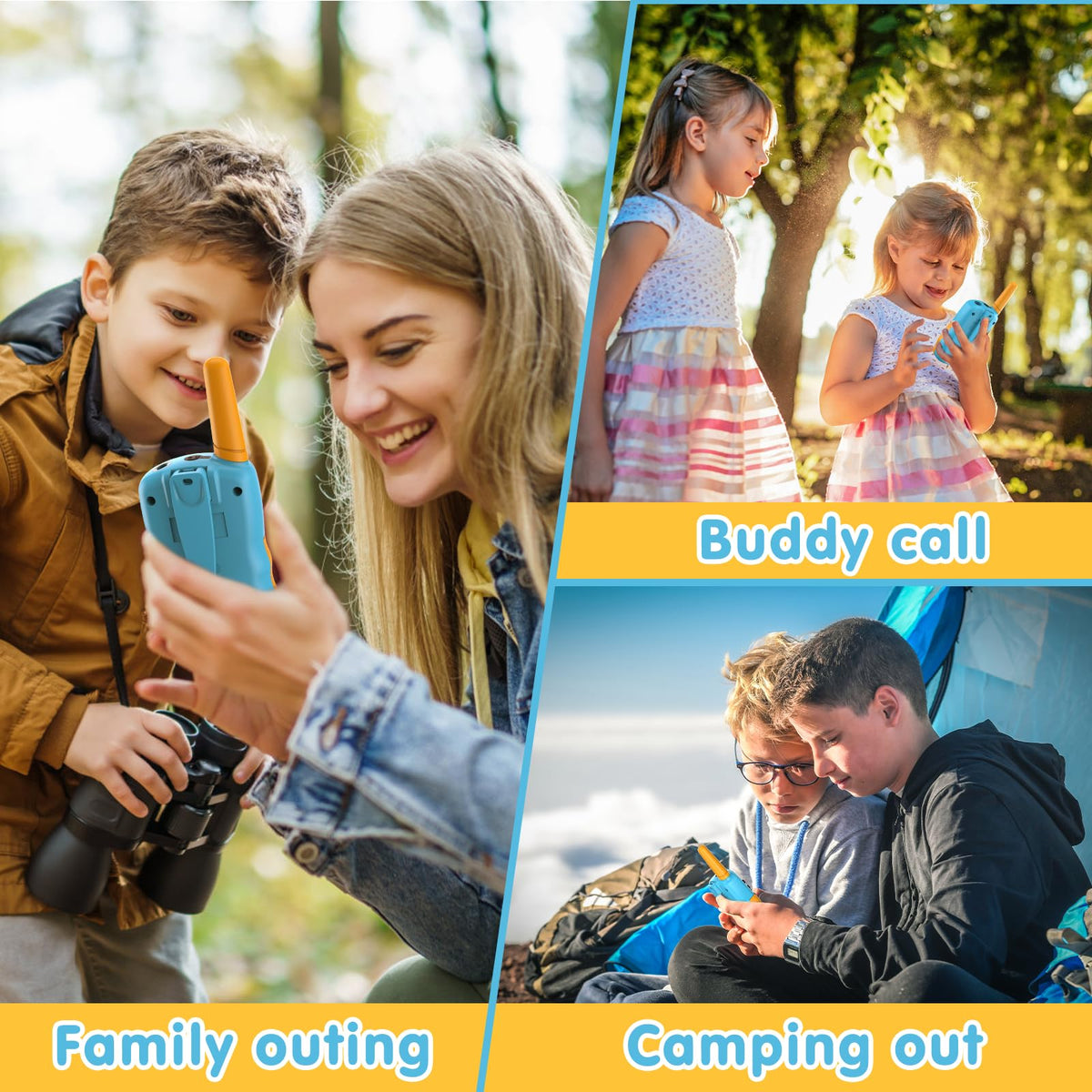 Selieve walkie talkie offers up to 3 miles range for outdoor play.