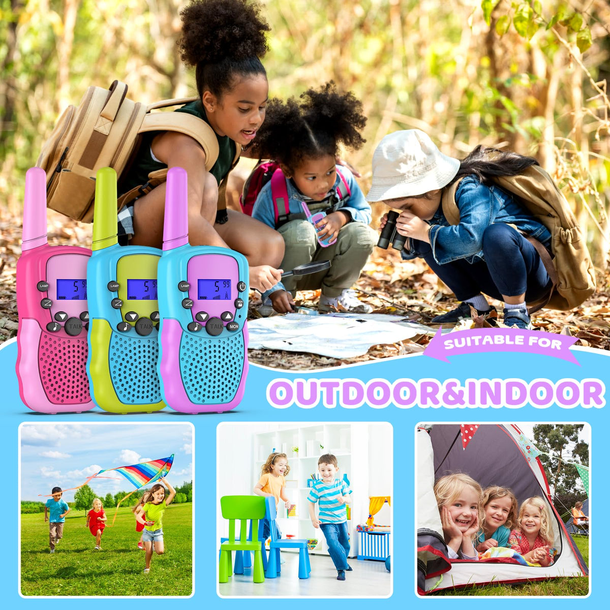 Selieve walkie talkies for kids with multiple channels for group play.