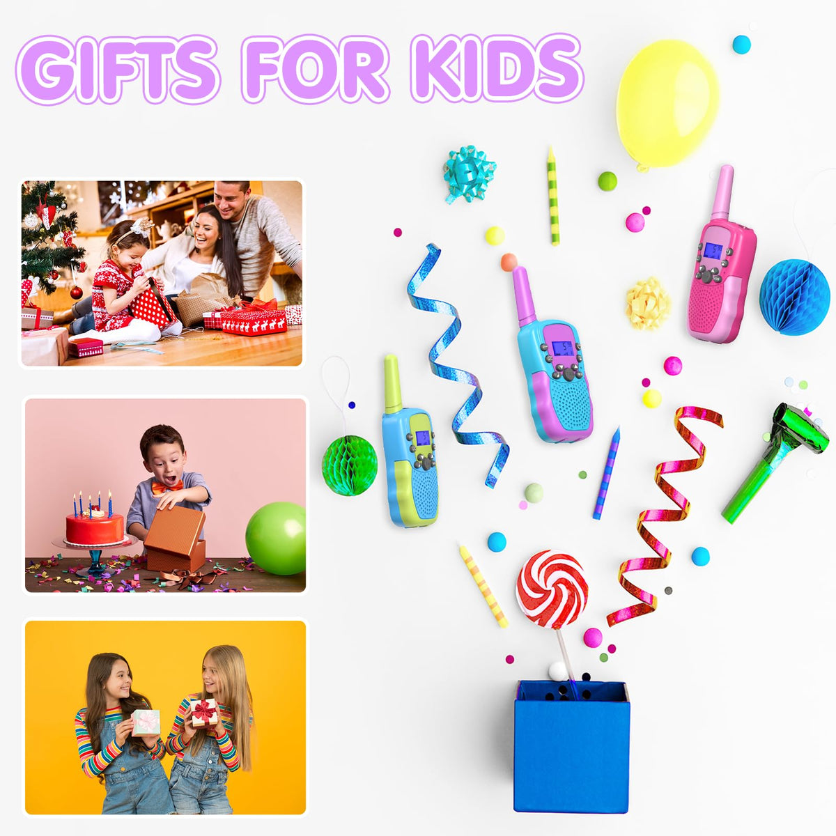 Selieve walkie talkies for kids offer 3 KM outdoor range.