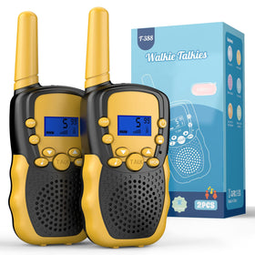 Selieve kids walkie talkies front view with yellow color and backlit display for outdoor fun.