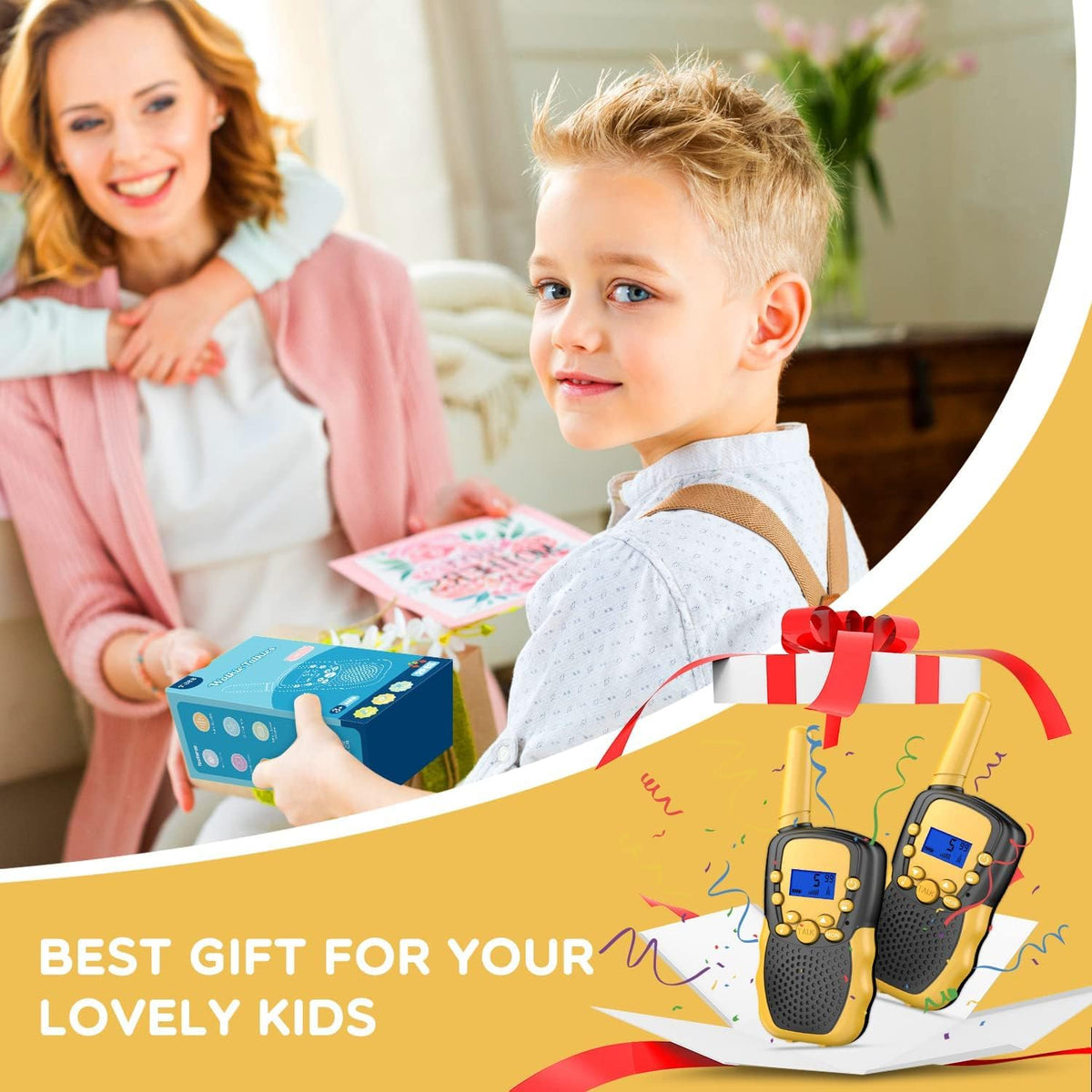 Selieve kids walkie talkies held during an outdoor hike.