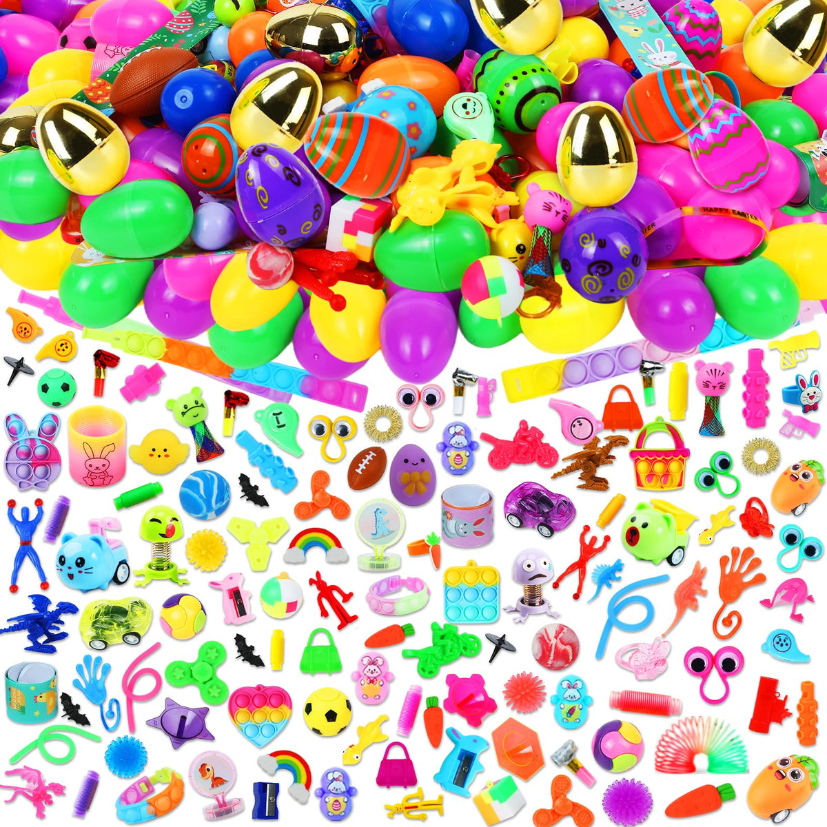 SEMITIMES 200-pcs prefilled Easter eggs with toys inside for quick party setups.