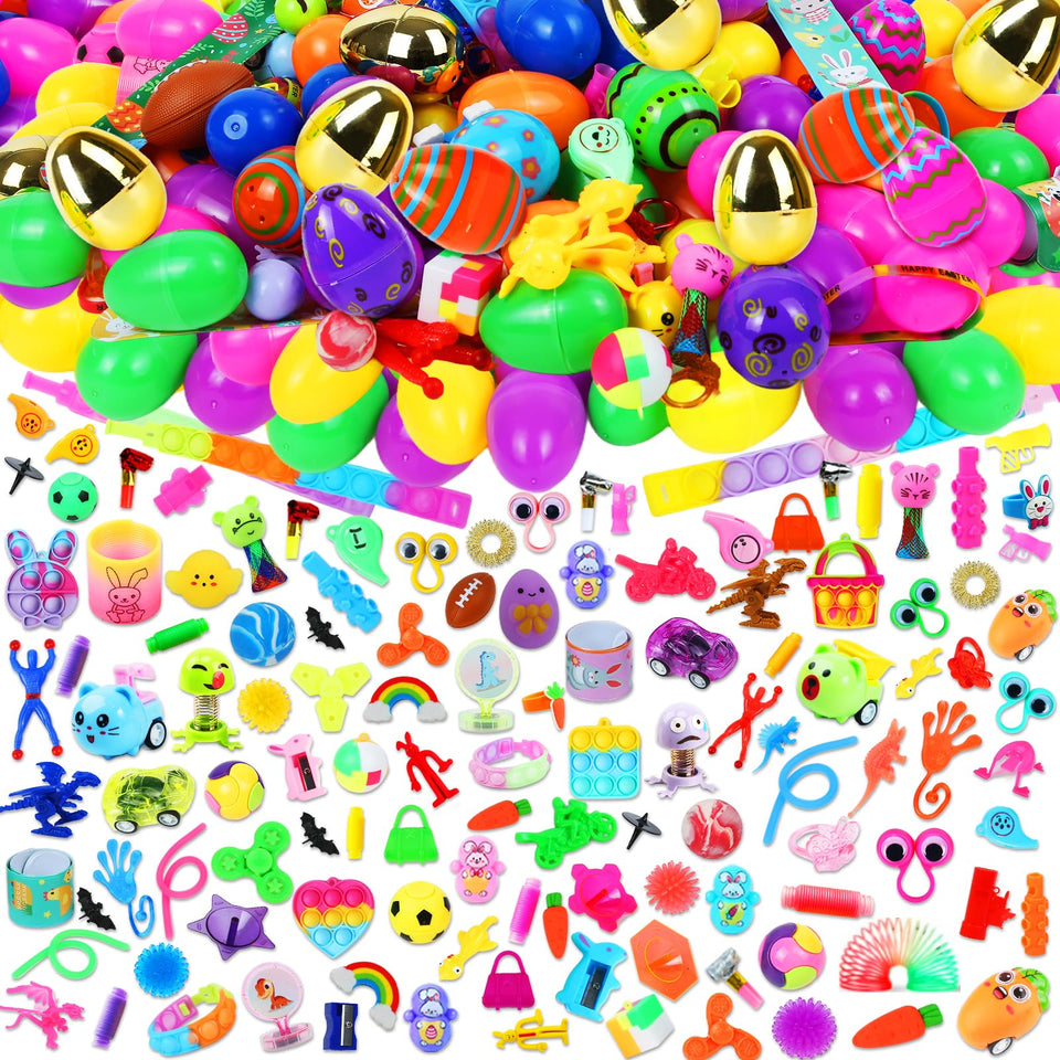 SEMITIMES 200-pcs prefilled Easter eggs with toys inside for quick party setups.