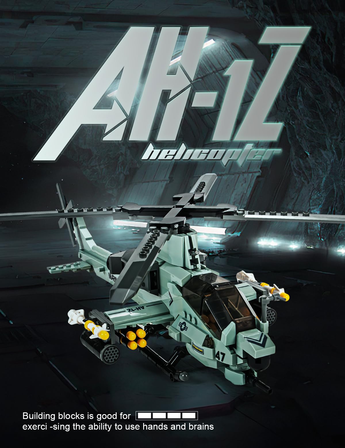 SEMKY AH-1Z Little Birds helicopter side view highlights modular design for easy assembly.