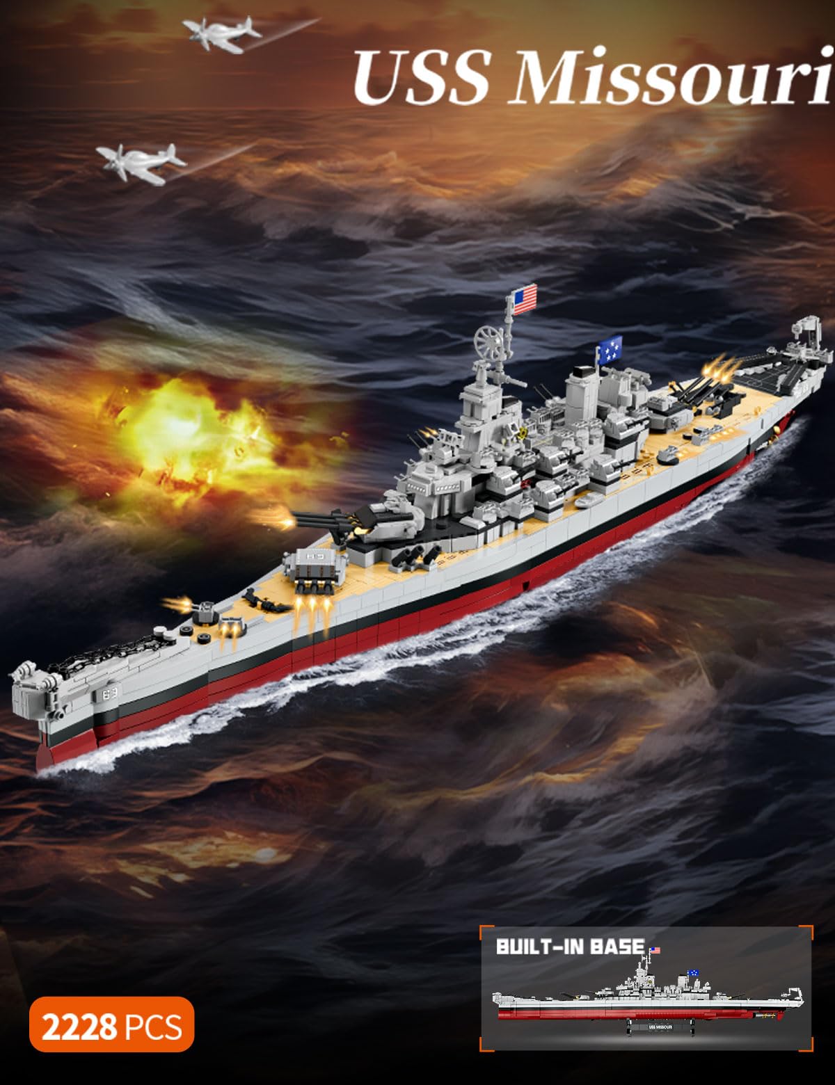 SEMKY USS Missouri BB-63 battleship side view, classic profile for collection.