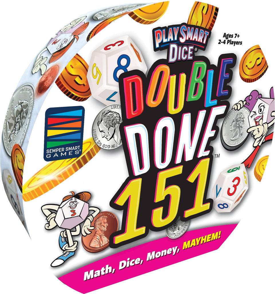 Semper Smart Games Double Done 151 dice set enhances quick mental math during family play.