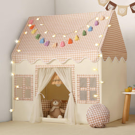 Senodeer brown checkered play tent exterior for cozy imaginative play at home.