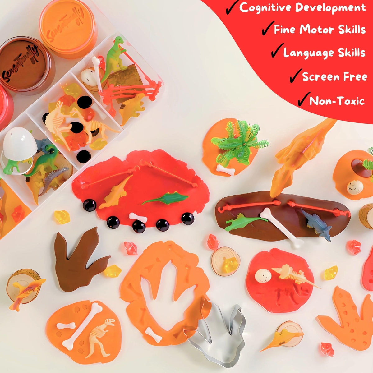 Sensationally OT fossils and figures add realistic detail for prehistoric scenes.
