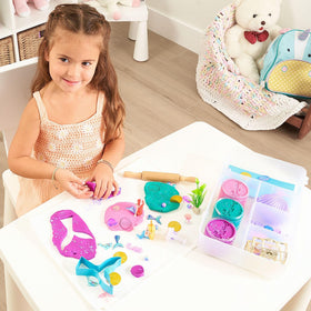 Treasure box keeps all Mermaid Dough Kit tools organized after play.
