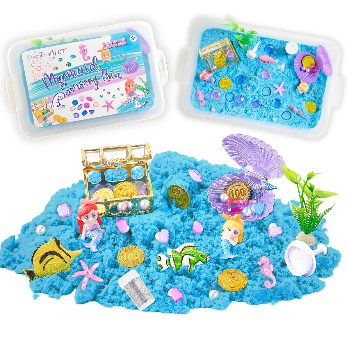 Sensationally OT Mermaid Sensory Bin open, inviting imaginative ocean play