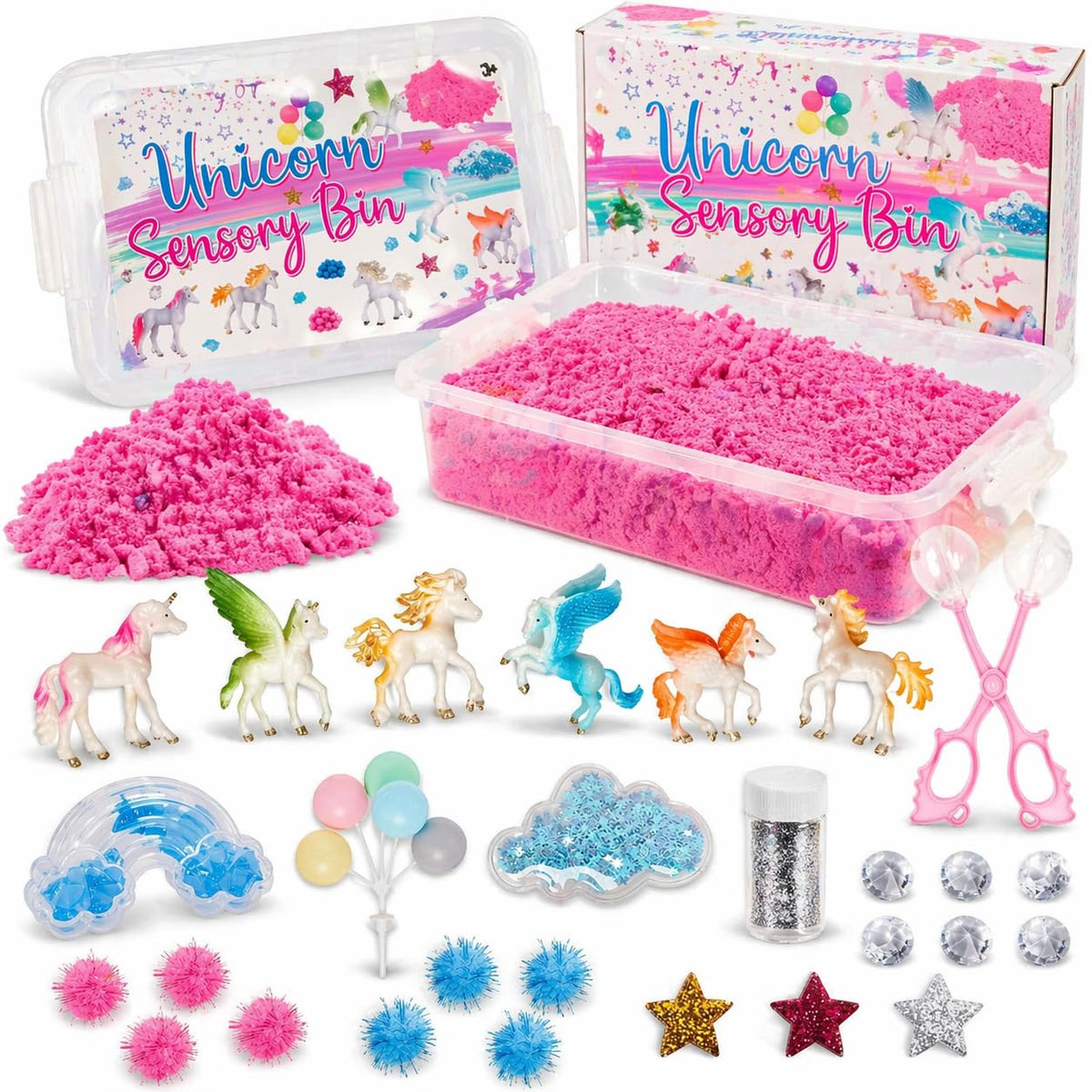 Sensationally OT unicorn sensory sand bin lid keeps play tidy.