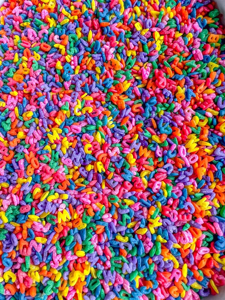 Close-up of colored pasta with vibrant hues for engaging sensory activities.