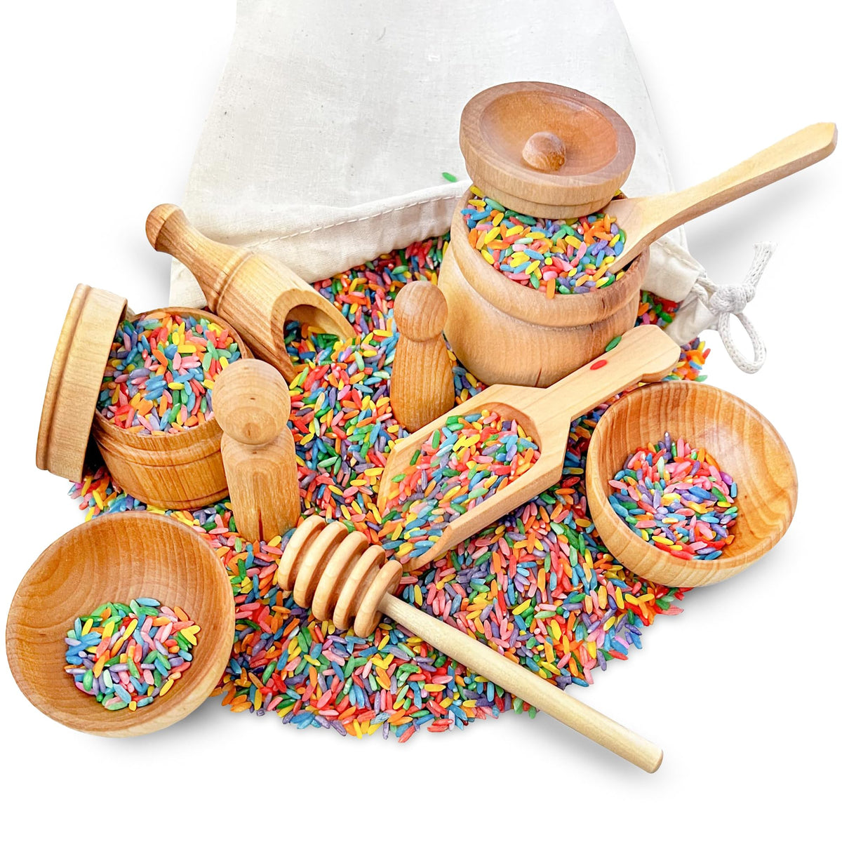 Sensory-N-Stuff honey dipper in smooth wood for gentle sensory play and scoop control.