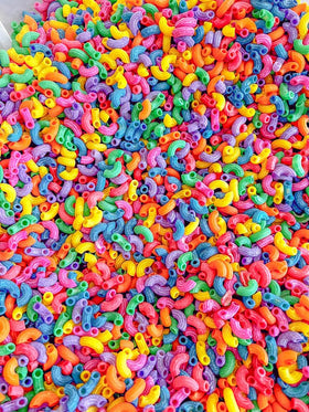 Sensory-N-Stuff rainbow elbow pasta colors stay bright across play sessions.